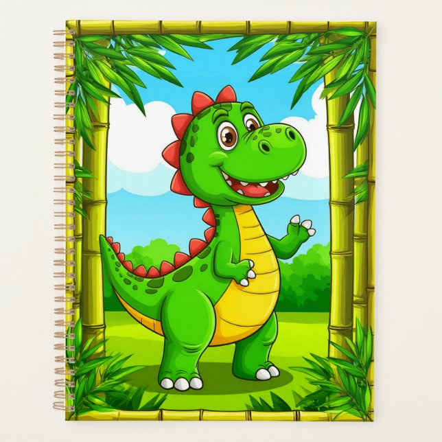 Agenda 🦖 Dinossauro de Desenho Animado Alegre Bambu Estu (Frente)