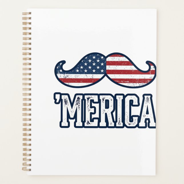 Agenda Distressed America Mustache Patriotic Vector Desig (Frente)