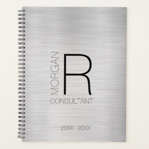 Agenda DIY Monograma Nome Profissão Data, Cinza Negra Pr