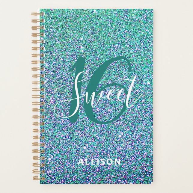 Agenda Doce 16 Turquesa Blue Glitter Girl Personalizada  (Frente)