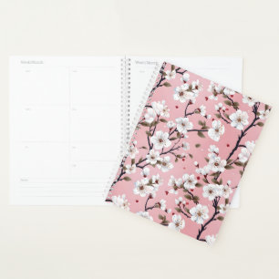 Agenda Doce Rosa Pastel Branco Galho de Árvore Sakura Asi