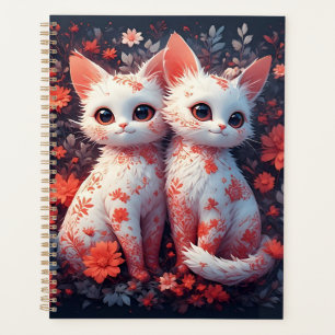 Agenda Dois Gatinhos Brancos e flores