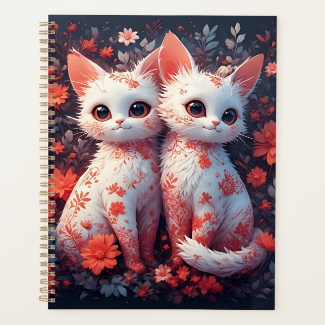 Agenda Dois gatinhos brancos e flores (Frente)