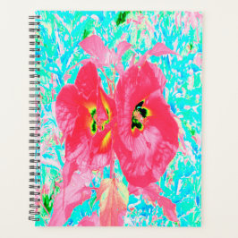 Agenda Dois Hibiscus Louco de Coral Vermelho Rosado em Aq