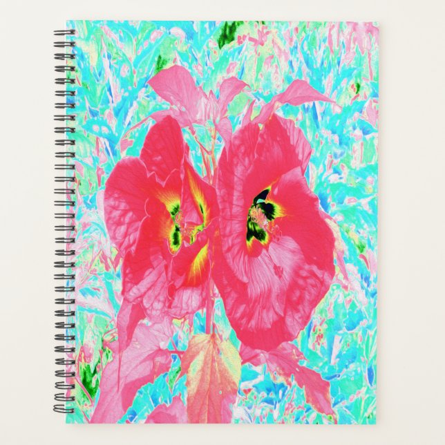 Agenda Dois Hibiscus Louco de Coral Vermelho Rosado em Aq (Frente)