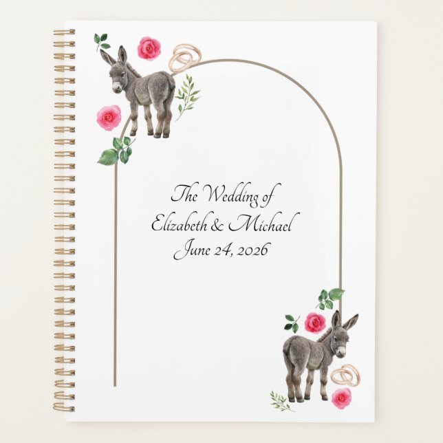 Agenda Donkey Pink Floral Rustic Wedding  (Frente)
