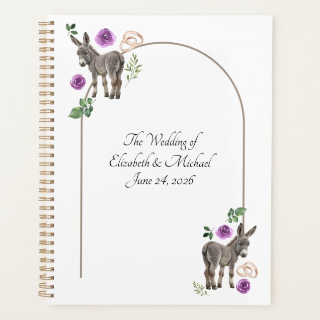 Agenda Donkey Purple Floral Rustic Wedding (Frente)