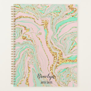Agenda Dourada brilhante, cor-de-rosa e vírgula, personal