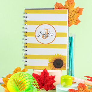 Agenda Dourada faixa e girassol monograma personalizado