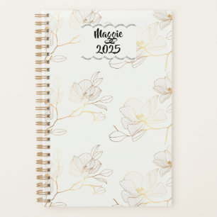 Agenda Dourada Floral Personalizada Semanal/Mensal Elegan