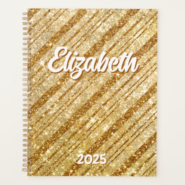 Agenda Dourada Glitter Diagonal Stripes (Frente)