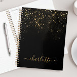 Agenda Dourada Glitter Espumante Elegante Glamorosa Elega<br><div class="desc">Crie seu próprio planejador de brilho de diamante preto e ouro personalizado com seu nome de script personalizado moderno e manuscrito.</div>