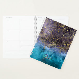 Agenda Dourada mandala floral e imagem de confete