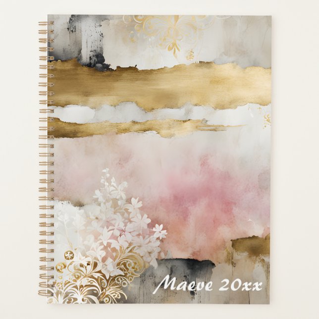 Agenda Dourada rosa Wabi Sabi (Frente)