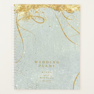 Agenda Dourado Abstrato de Casamento de Linhas Baixas ID8