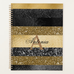 Agenda Dourado bege Negro Stripes de Brilho
