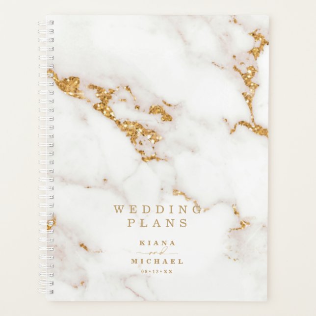Agenda Dourado Casamento de Glitter moderno Marble ID816 (Frente)