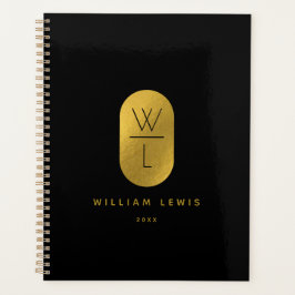 Agenda Dourado e preto Monograma moderno minimalista