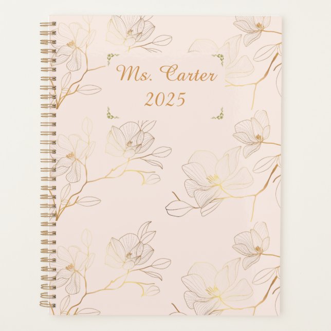 Agenda Dourado Elegante Personalizado Semanal/Mensal (Frente)