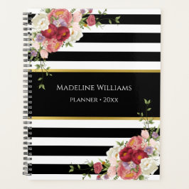 Agenda Dourado Floral Preto-Branco Estimulado | Planejado