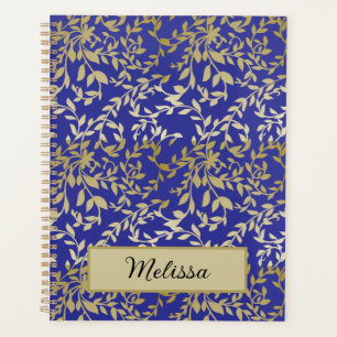 Agenda Dourado Folhas Botânicas Escuro Azul