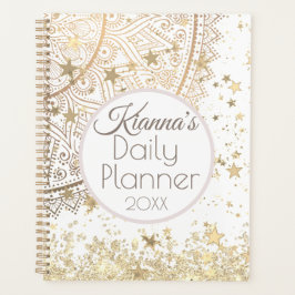 Agenda Dourado Lotus Mandala com Dourada Stars Daily Plan