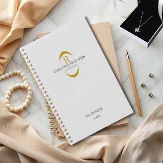 Agenda Dourado Monograma Cinza Moderna Elegante