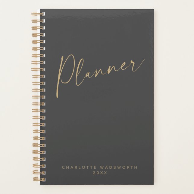 Agenda Dourado negro minimalista Semanal personalizado (Frente)
