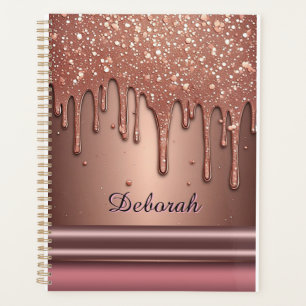 Agenda Dourado Rosa Brilho Gotejamento Monograma Nome Per