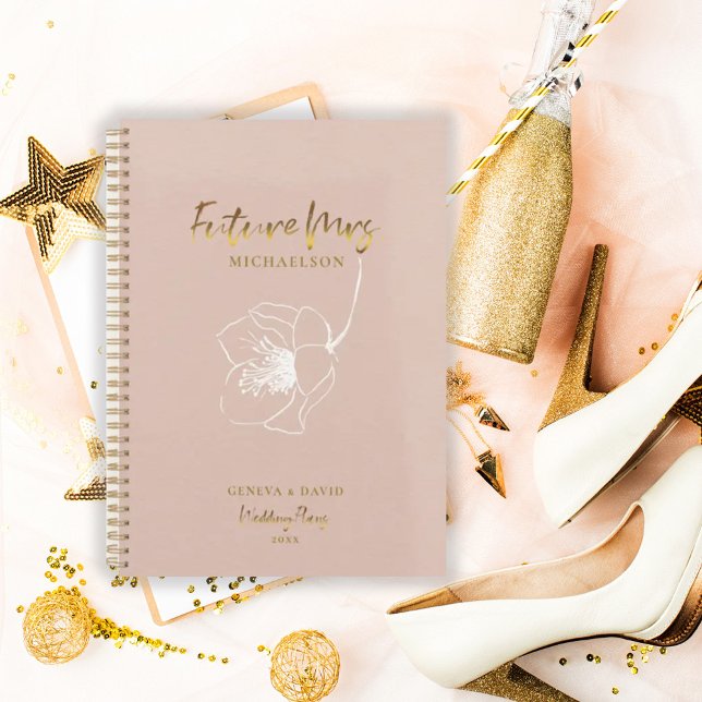 Agenda Dourado Script Future Sra Blush Pink Wedding Plann (Criador carregado)