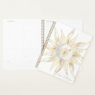 Agenda Dourado Sol Branco Moderno Planeta Lua Universo Ma