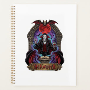 Agenda Drácula de Halloween Lua Vermelha Morcegos Caveira