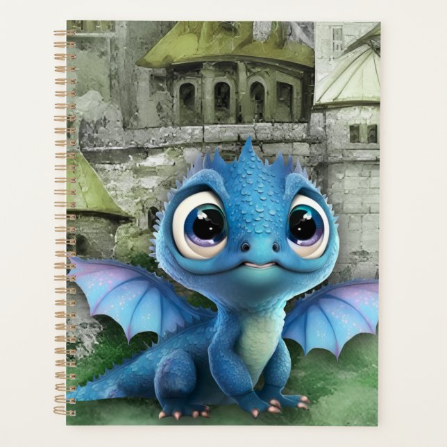 Agenda Dragão Azul Bebê E Castelo Medieval Fantasia (Frente)