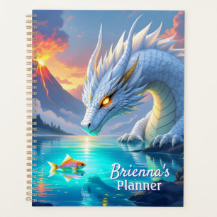 Agenda Dragão branco surreal e peixe Dourado personalizad