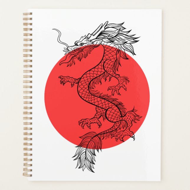 Agenda Dragão chinês branco e vermelho (Frente)