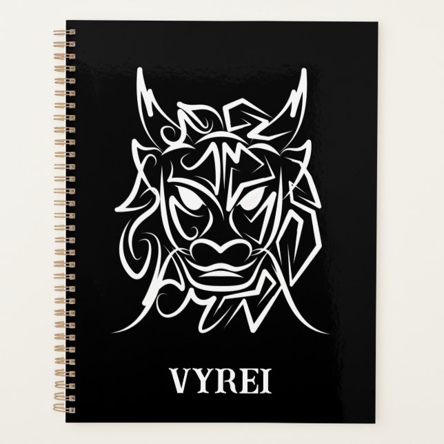 Agenda Dragão Tribal Negro e Branco (Frente)