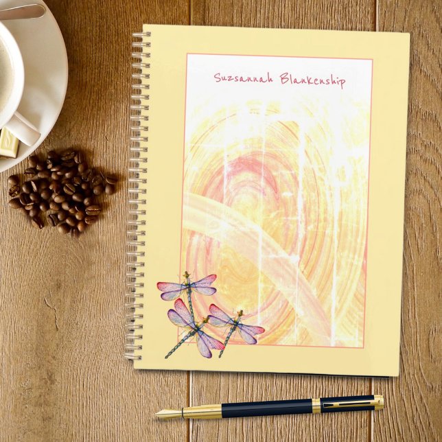 Agenda Dragonflies Sobre Pastel Color Abstrato Personaliz (Criador carregado)