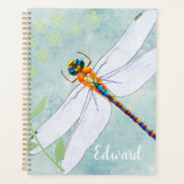 Agenda Dragonfly Vintage sobre fundo floral desbotado