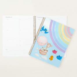 Agenda Dreamy Watercolor Giraffe in Hot Air Balloon with 