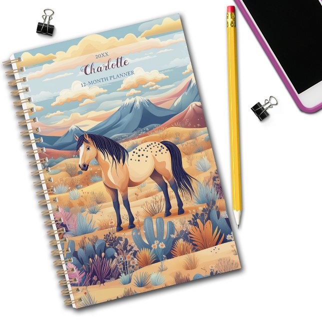Agenda Dun Desert Personalizado de Buckskin (Horse Girl Personalized Buckskin Dun Desert Planner. Customize dates, personalize name.)