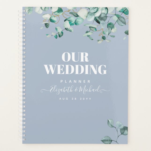 Agenda Dusty Blue Eucalyptus Greenery Casamento (Frente)