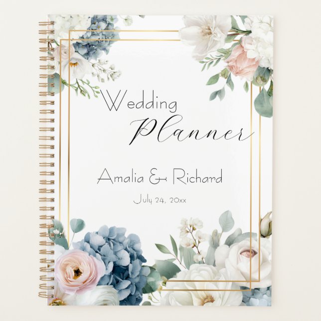 Agenda Dusty Blue Hydrangea Floral Wedding Planner (Frente)