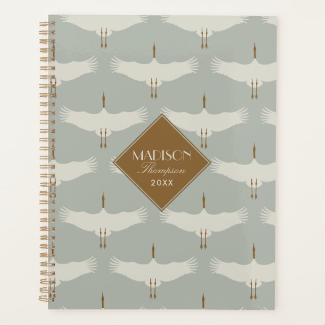 Agenda Dusty Blue Neutral Birds Swans Art Deco Monograma (Frente)