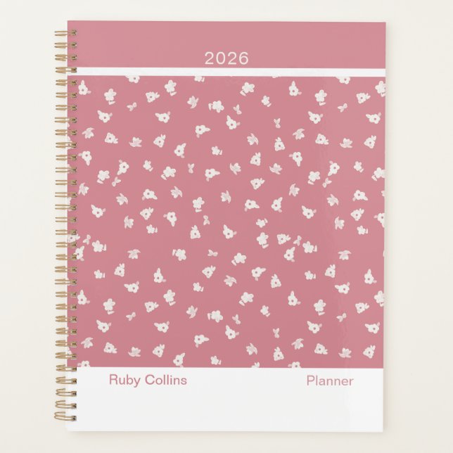 Agenda Dusty Pink Feminine Minimalist Floral Large (Frente)