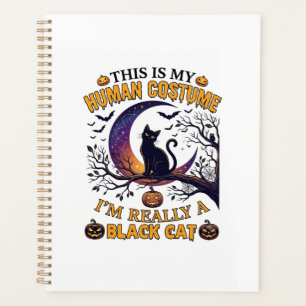 Agenda É Fantasia Humana Gato Preto Halloween Lua_1