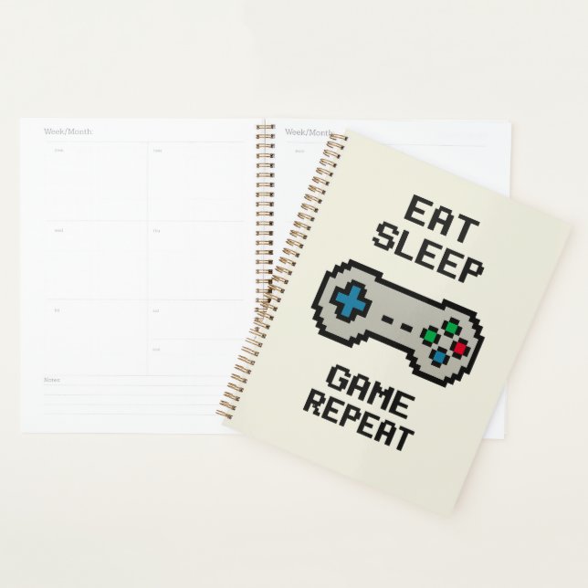 Agenda Eat Sleep Game Repeat Planner – Pixel Art Gamer (Exibição)