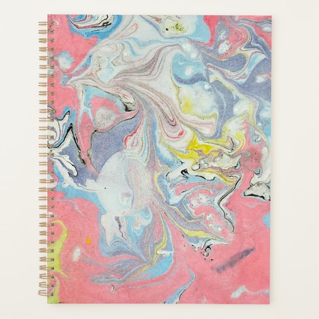 Agenda Ebru Abstrato Marmoreio à Água Pastel (Frente)