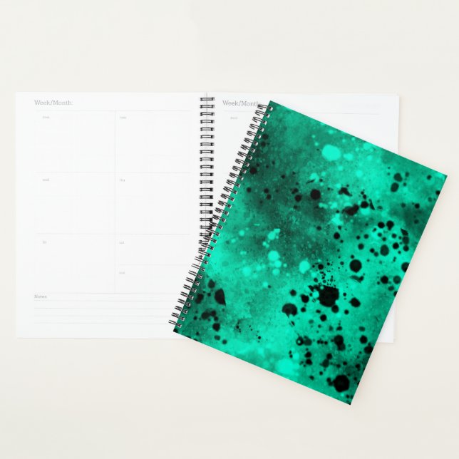 Agenda Efeito Splatter de Tinta Verde e Preto (Exibição)