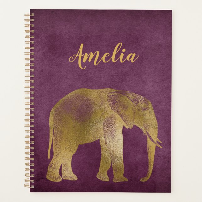 Agenda Elefante Dourada Violet Suede Planner (Frente)