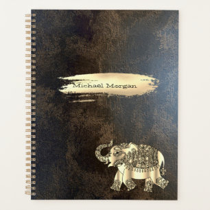 Agenda Elefante Dourado Elegante, Pincelada, Aparência de